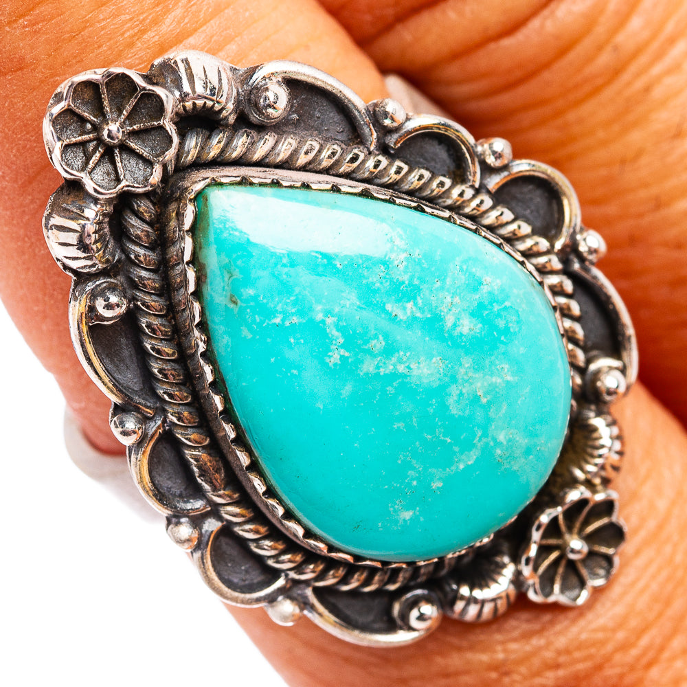 Exclusive Native Style Kingman Turquoise Ring Size 8 Adjustable (.925 Sterling Silver)