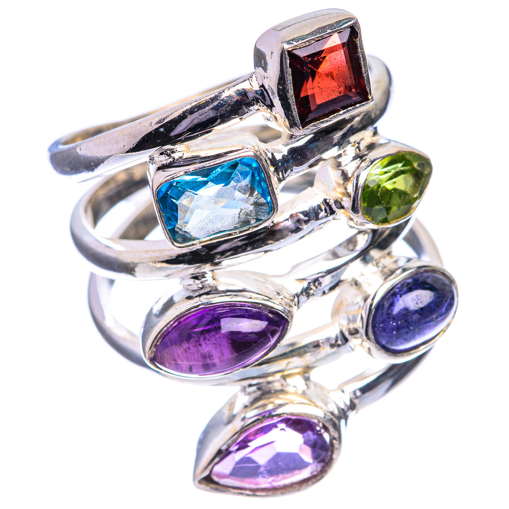Large Garnet, Blue Topaz, Peridot, Amethyst, Tanzanite Ring Size 7.75 (925 Sterling Silver) RING143367