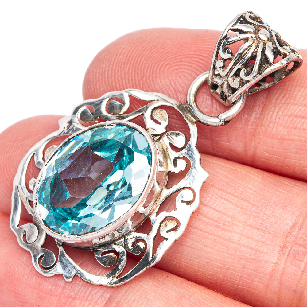 Blue Topaz Pendant 1 5/8" (925 Sterling Silver) P40091