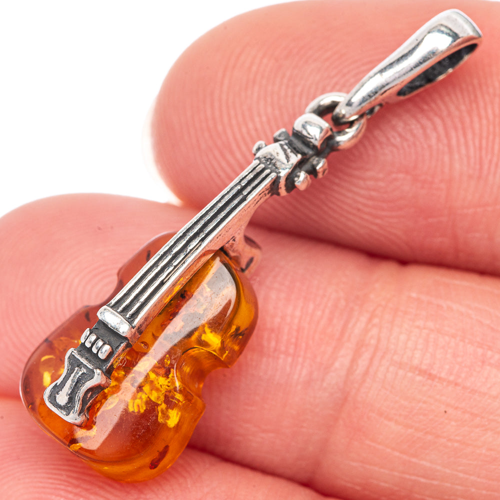 Baltic Amber Violin Dainty Pendant 1 1/4" (925 Sterling Silver) P39936