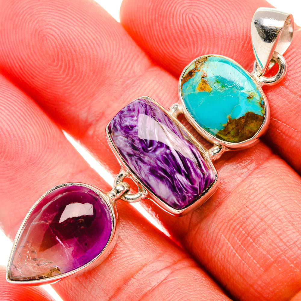 Charoite, Ametrine, Tibetan Turquoise Pendant 2 1/4" (925 Sterling Silver) PD38108