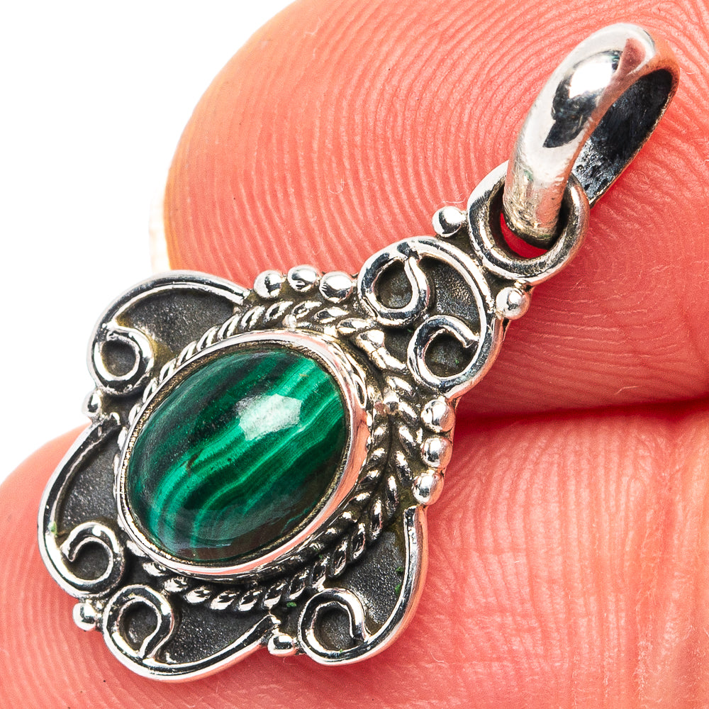 Malachite Dainty Pendant 1" (.925 Sterling Silver)