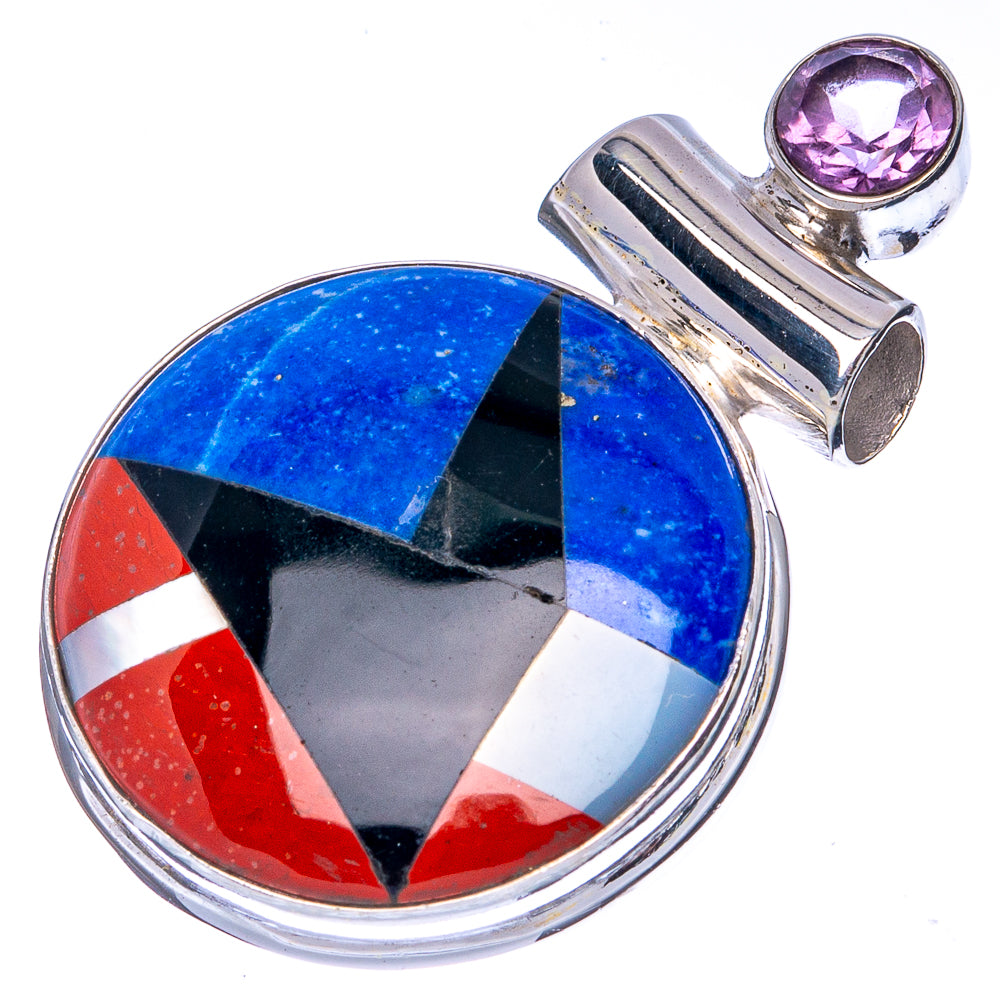 Rare Turquiose Inlay, Amethyst Pendant 1 3/8" (925 Sterling Silver) P41284
