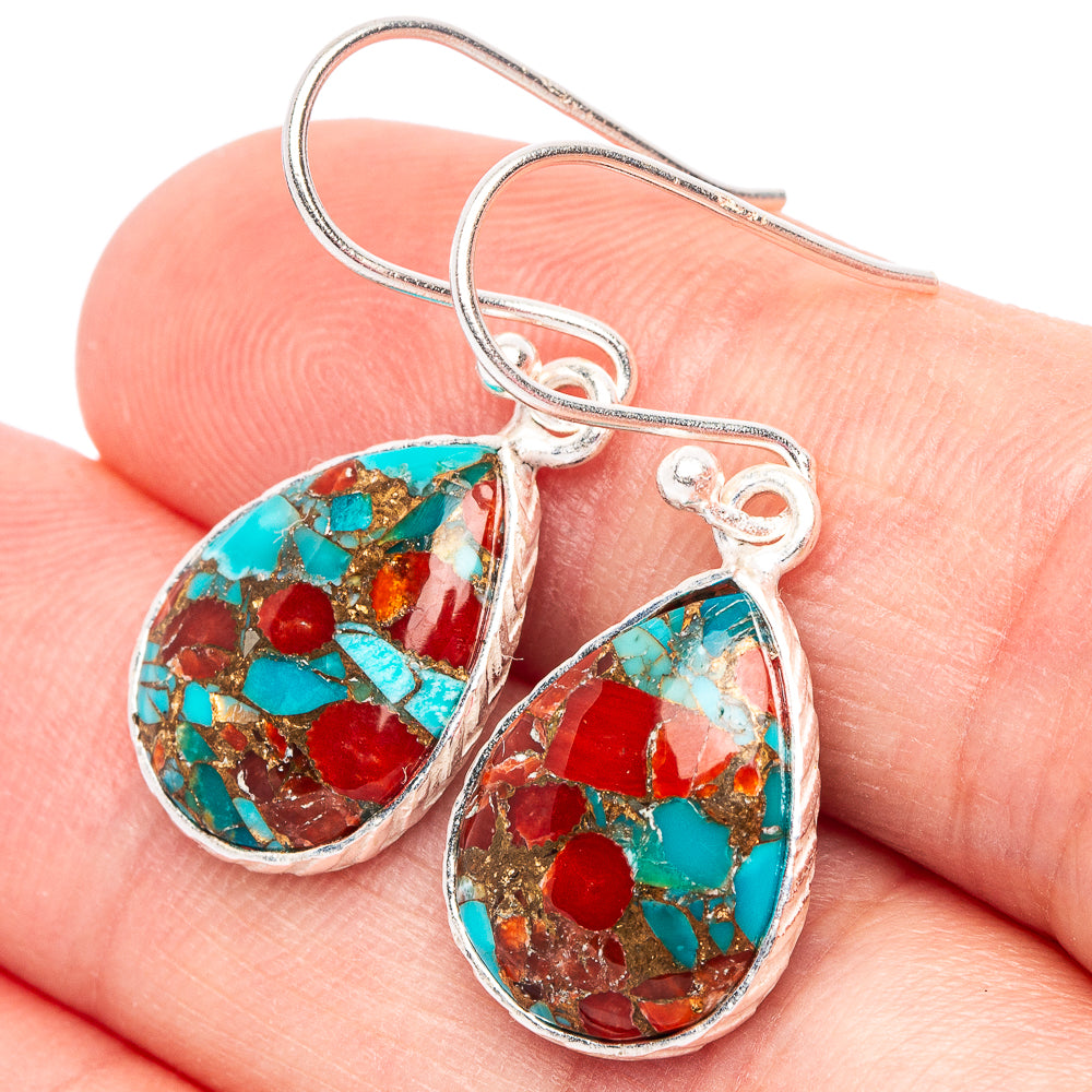 Coral Turquoise Matrix Earrings 1 1/4" (925 Sterling Silver) E2451