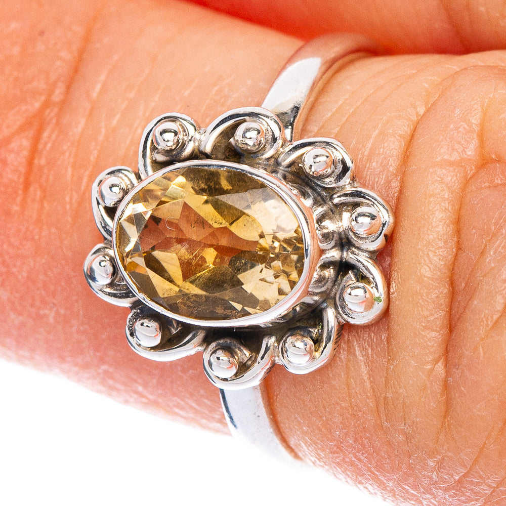Faceted Citrine Flower Dainty Ring Size 4.75 (925 Sterling Silver) R147138