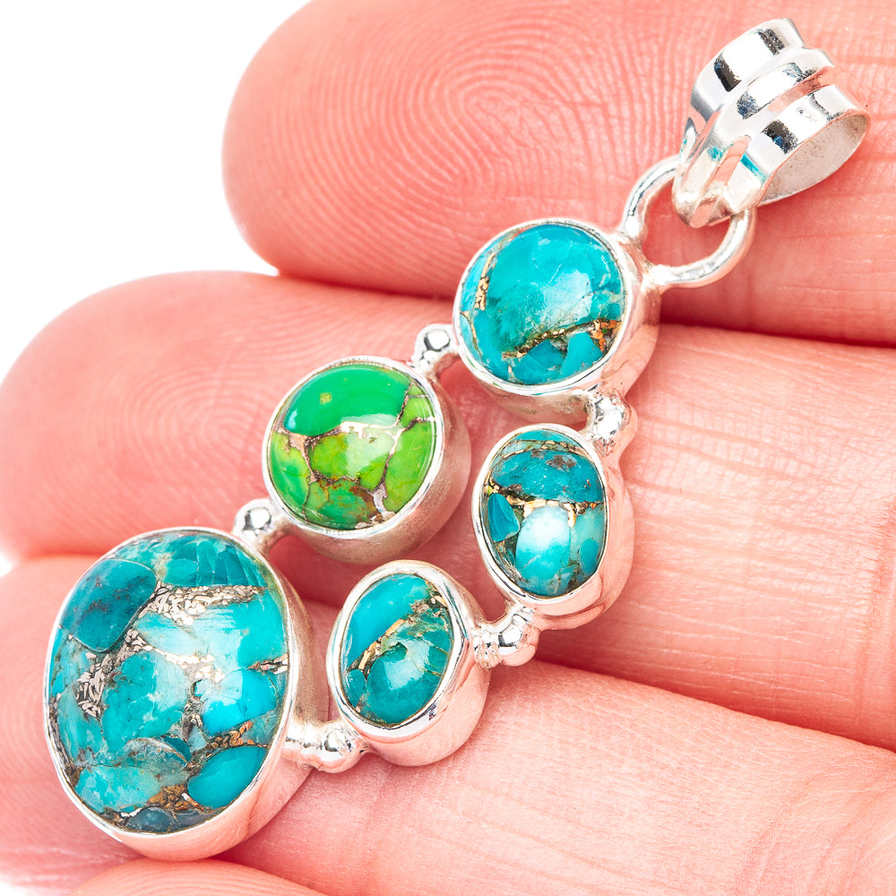 Blue Copper Composite Turquoise, Green Copper Composite Turquoise Pendant 1 5/8" (925 Sterling Silver) P41026