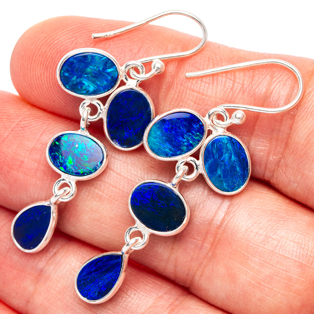 Doublet Opal Earrings 1 3/4" (925 Sterling Silver) E2364