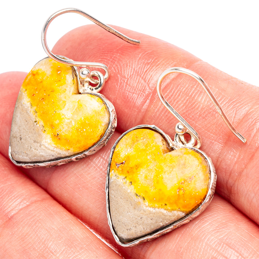 Bumble Bee Jasper Heart Earrings 1 1/4" (925 Sterling Silver) E2346