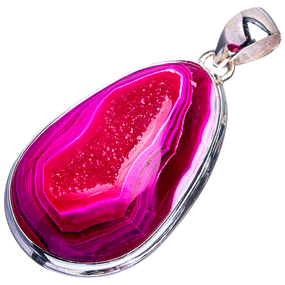 Pink Agate Druzy Pendant 2" (925 Sterling Silver) P38980