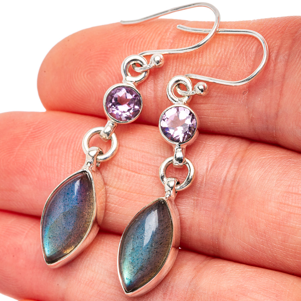 Labradorite Earrings 1 3/4" (.925 Sterling Silver)
