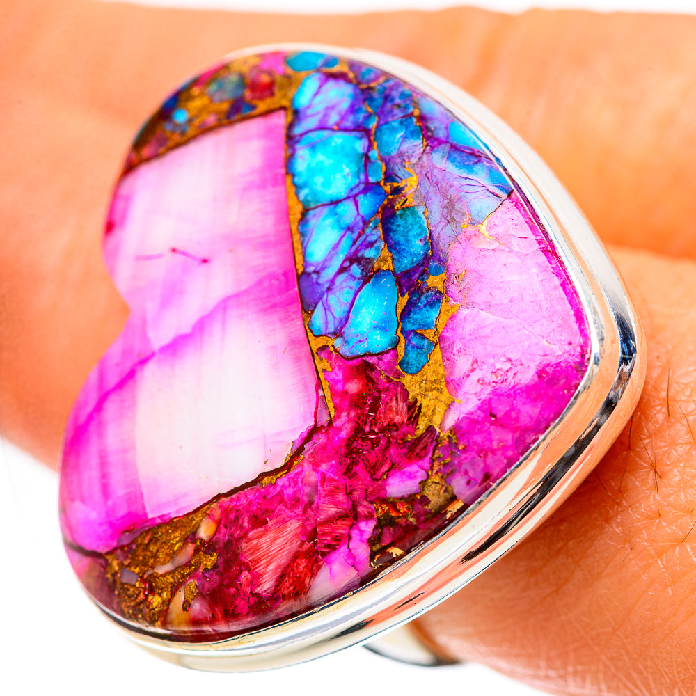 Large Kingman Pink Dahlia Turquoise Ring Size 7.75 (925 Sterling Silver) RING139302
