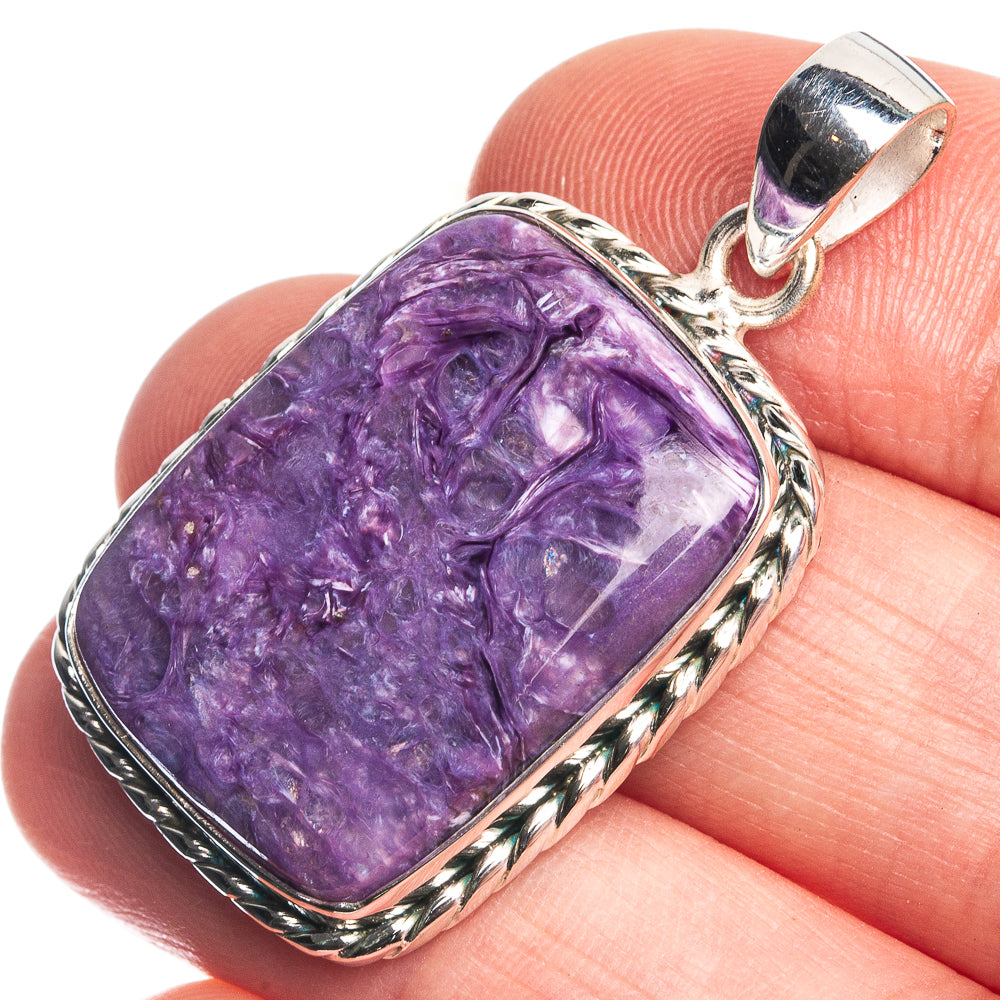 Charoite 925 Sterling Silver Pendant 1 1/2"