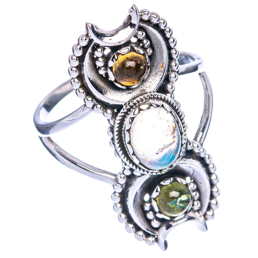 Rainbow Moonstone, Citrine, Peridot Ring Size 9 (925 Sterling Silver) R144435