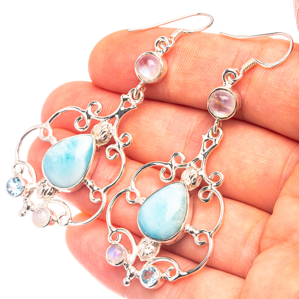 Signature Larimar, Rainbow Moonstone, Blue Topaz Earrings 2 5/8" (925 Sterling Silver) E432332