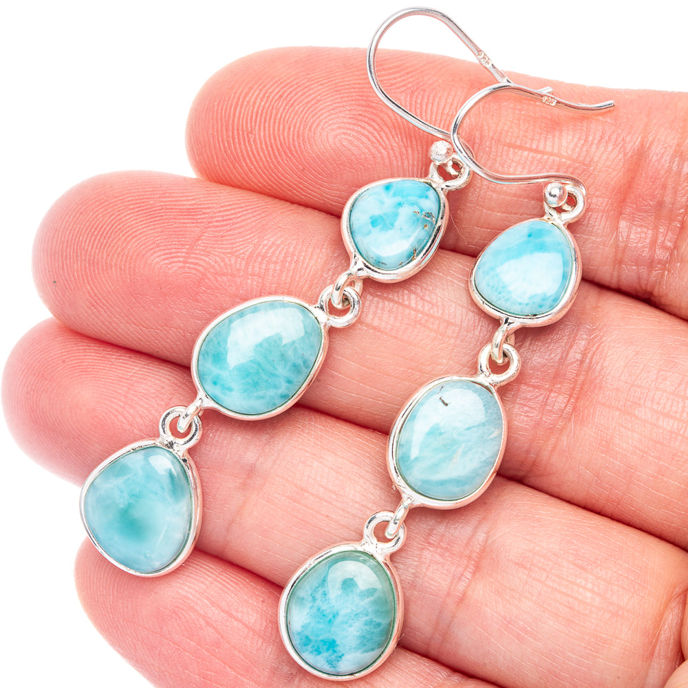 Larimar Earrings 2 1/4" (925 Sterling Silver) E433497