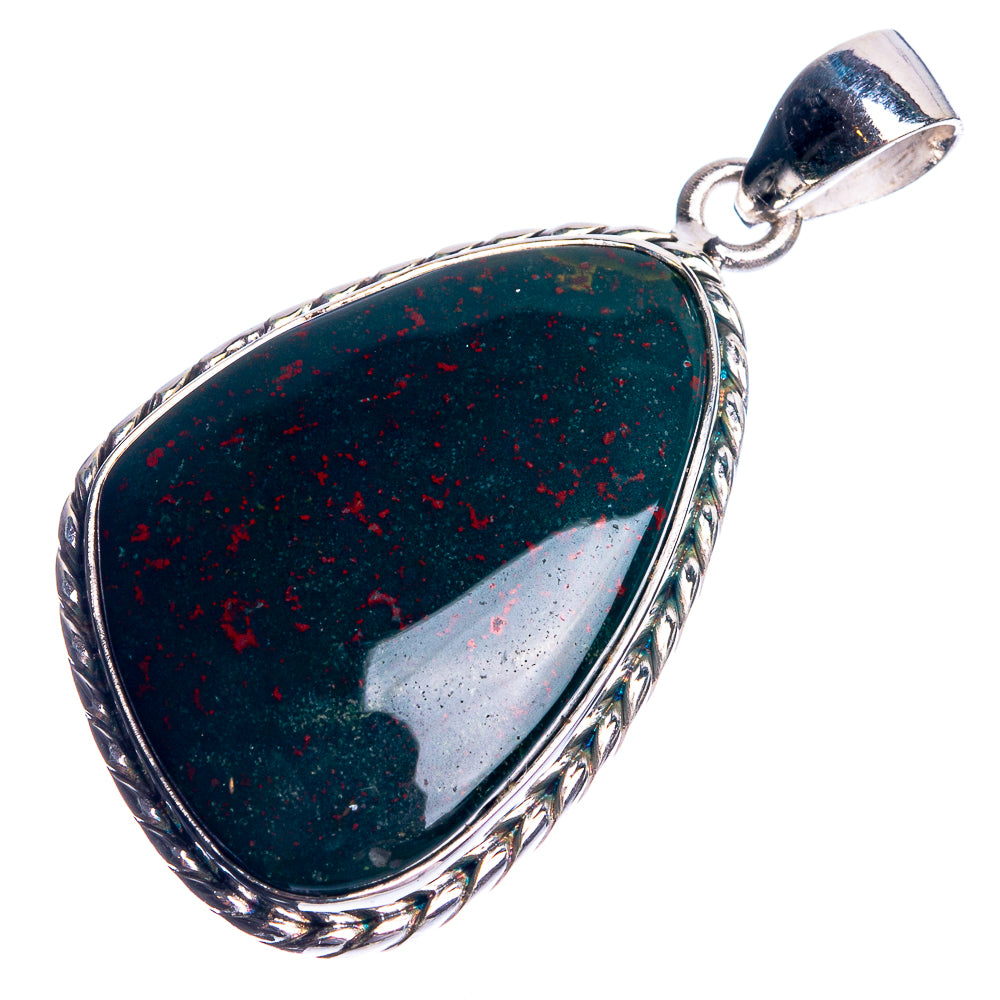 Bloodstone 925 Sterling Silver Pendant 1 5/8"