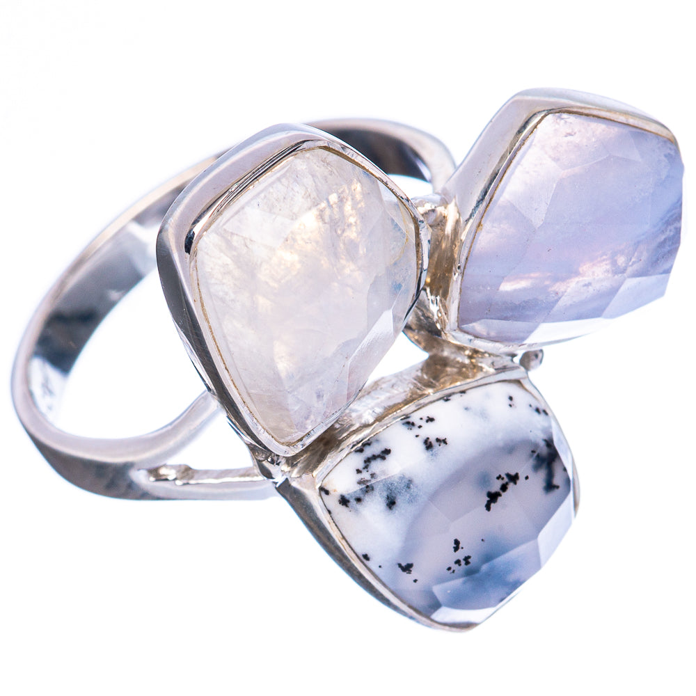 Premium Moonstone, Dendritic Opal 925 Sterling Silver Ring Size 6.75 R3650