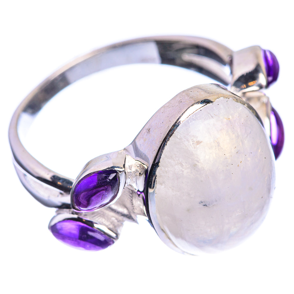 Rainbow Moonstone, Amethyst 925 Sterling Silver Ring Size 9.75