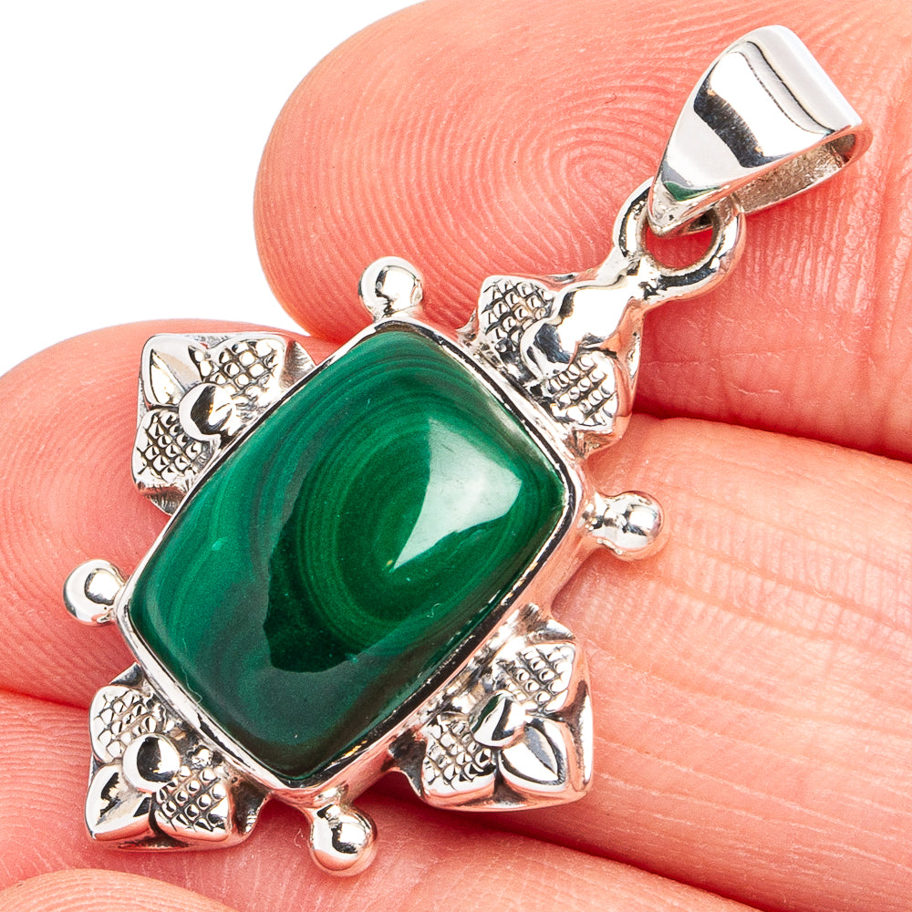 Premium Malachite Pendant 1 3/8" (925 Sterling Silver) P45045