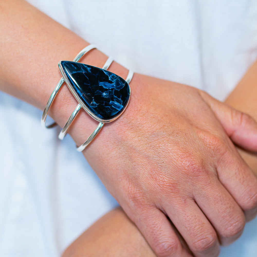 Pietersite 925 Sterling Silver Cuff Bracelet Adjustable