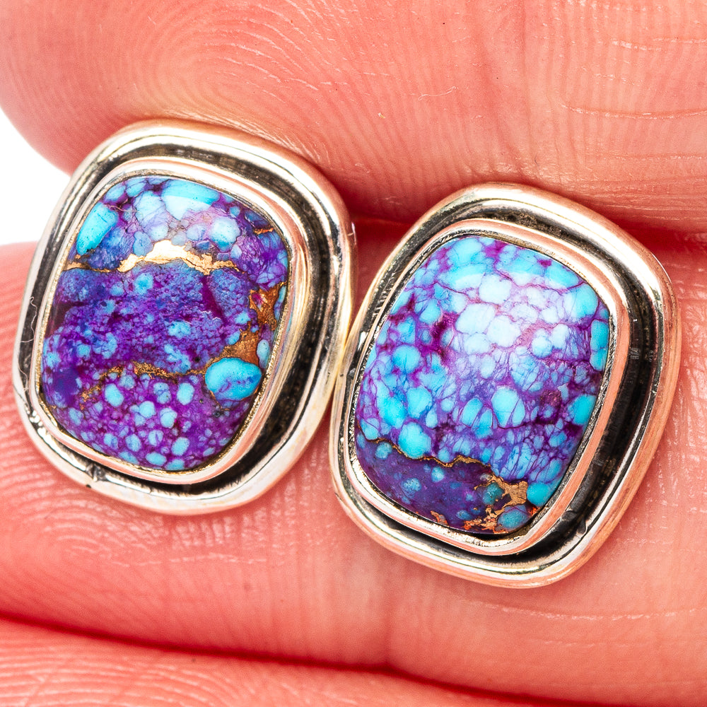 Purple Copper Turquoise Earrings 1/2" (.925 Sterling Silver)