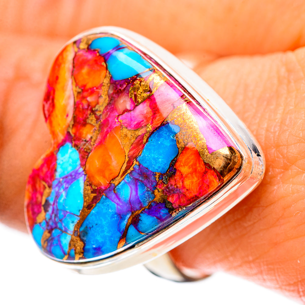 Large Kingman Pink Dahlia Turquoise Ring Size 9.5 (925 Sterling Silver) RING139110
