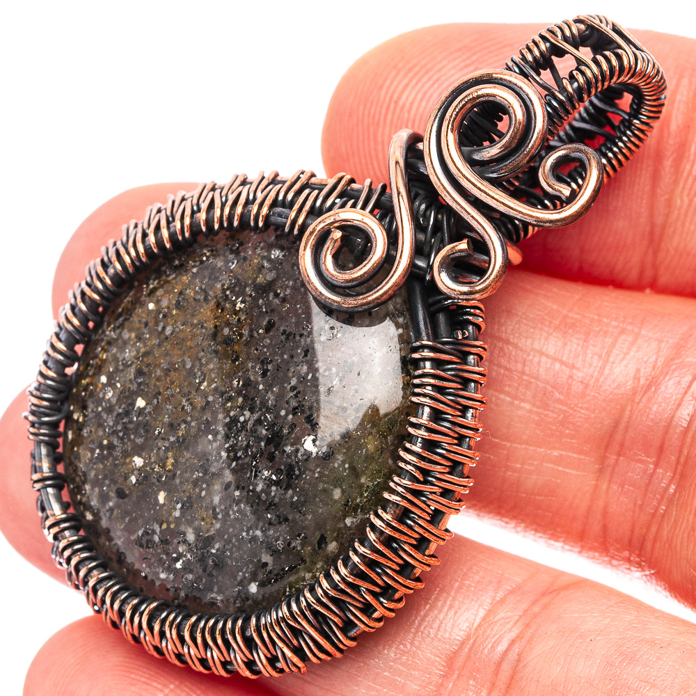 Black Sunstone Wire Wrap Pendant 1 7/8" (Oxidized Copper)