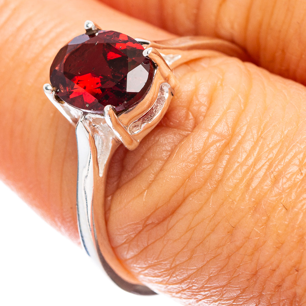 Garnet Dainty Ring Size 7.75 (925 Sterling Silver) R5903