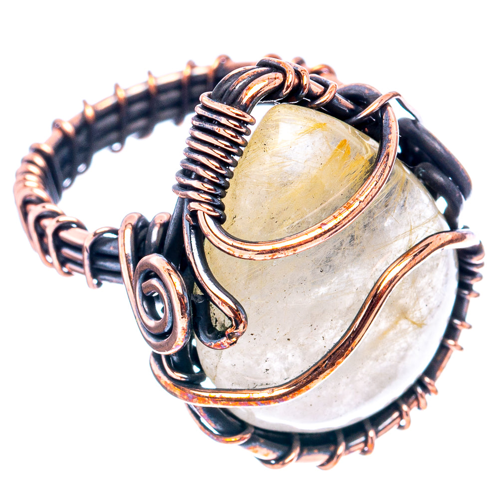 Rutilated quartz Wire Wrap Ring Size 5 (Oxidized Copper)