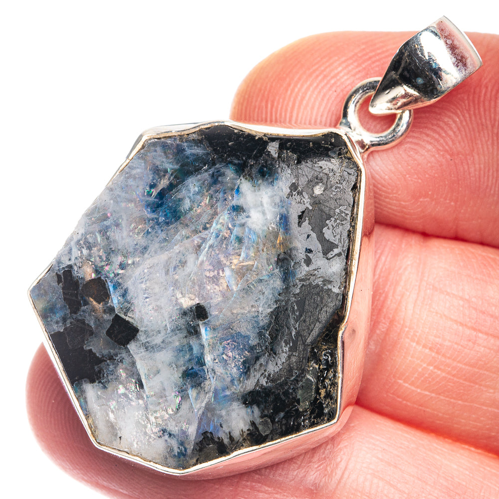 Raw Rainbow Moonstone Pendant 1 5/8" (925 Sterling Silver) P39366