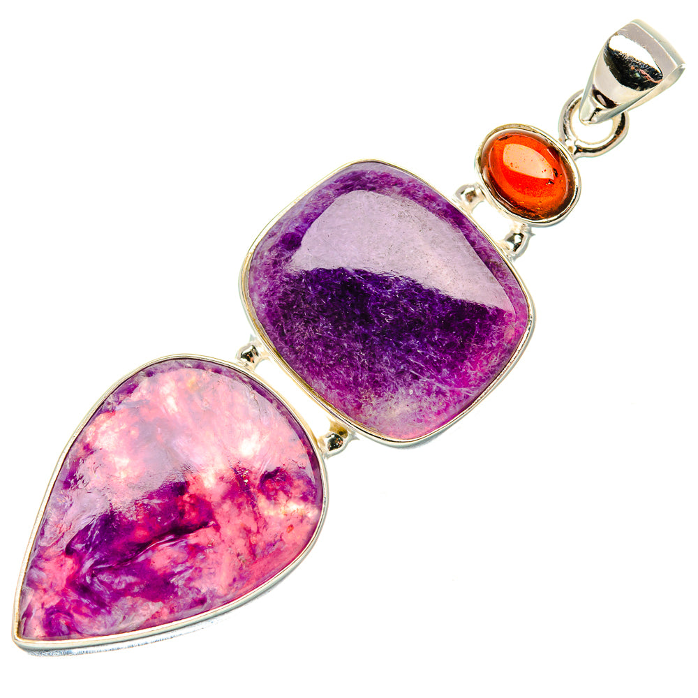 Charoite, Garnet Pendant 2 1/2" (925 Sterling Silver) PD37996