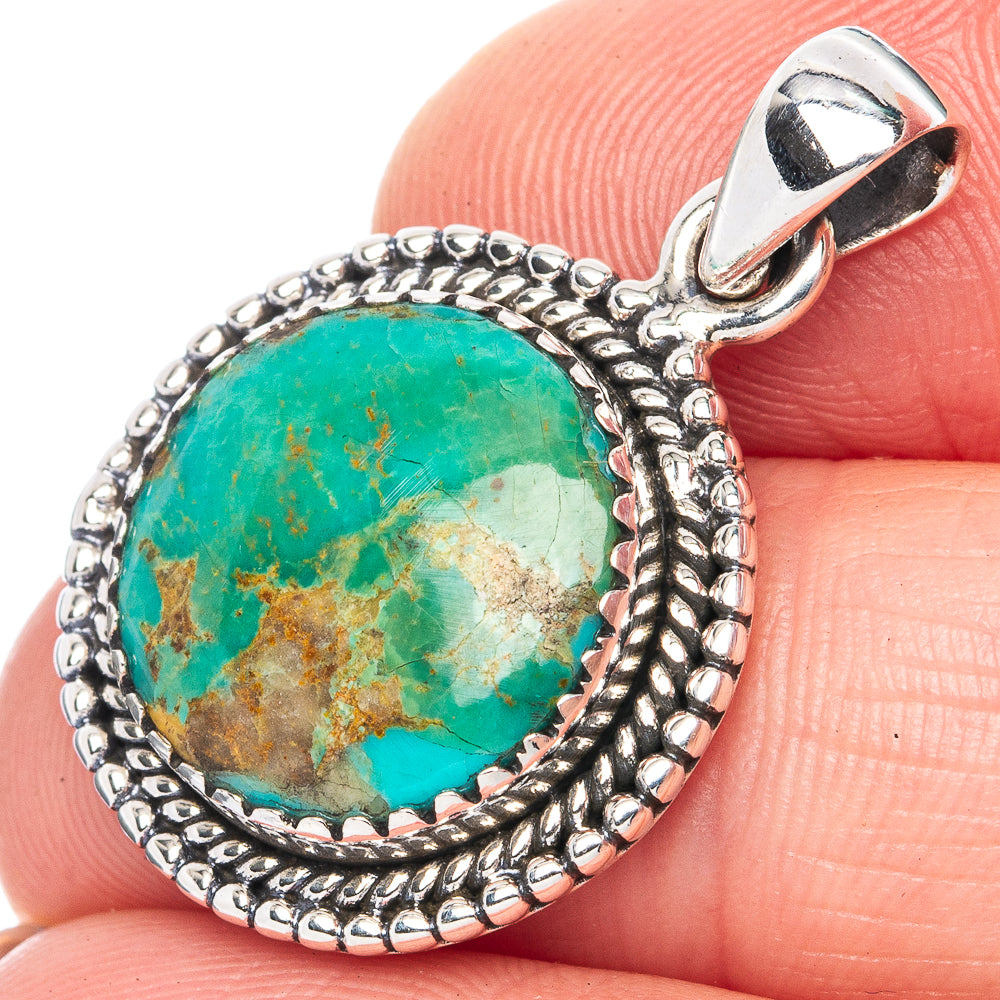 Rare Arizona Turquoise 925 Sterling Silver Pendant 1 1/8" (925 Sterling Silver) P41949