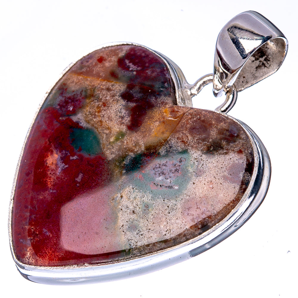 Blood Stone Heart Pendant 1 1/2" (925 Sterling Silver) P40930