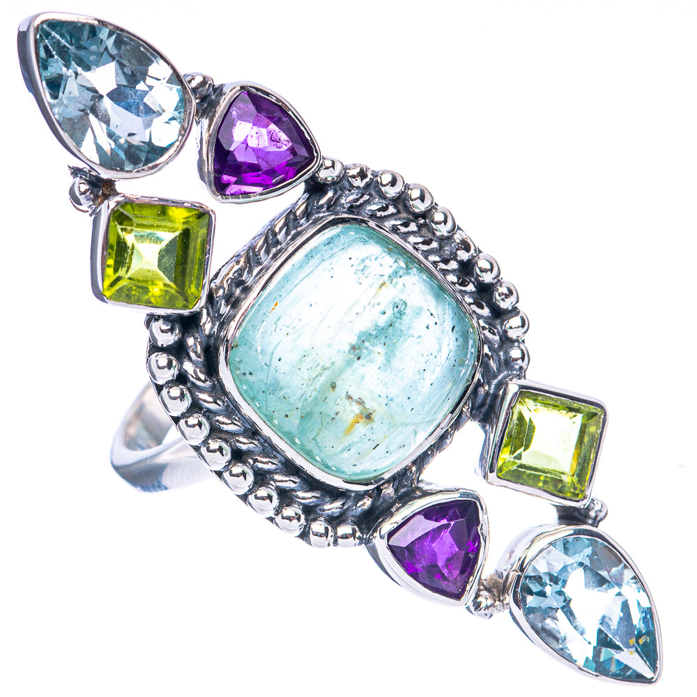 Signature Natural Aquamarine, Blue Topaz, Amethyst, Peridot Ring Size 8 (925 Sterling Silver) R2575