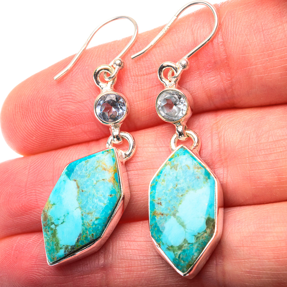 Chrysocolla, Blue Topaz Earrings 1 7/8" (925 Sterling Silver) EARR432161