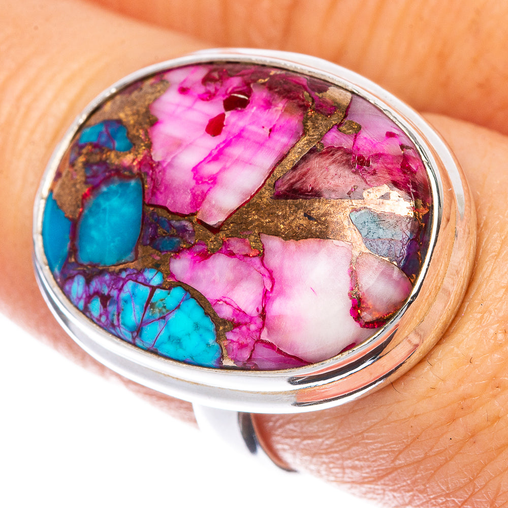 Kingman Pink Dahlia Turquoise Ring Size 8 (925 Sterling Silver) R1596