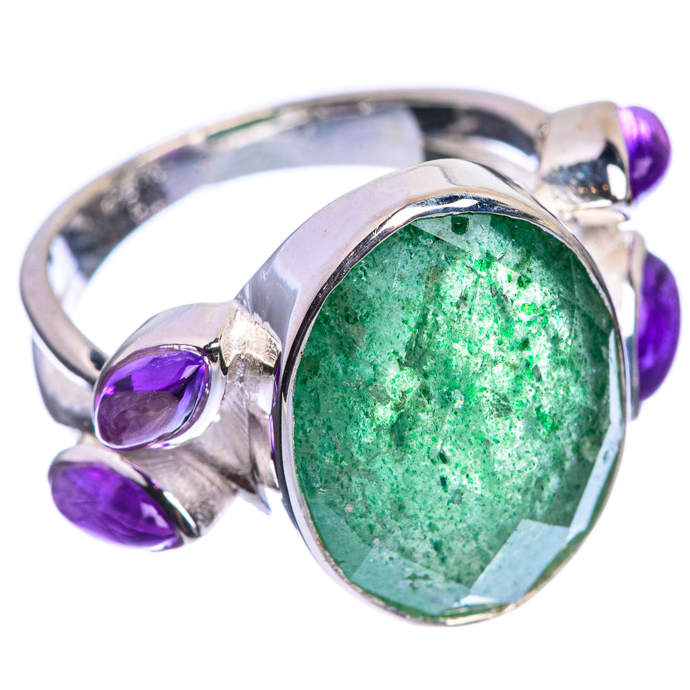 Green Aventurine, Amethyst 925 Sterling Silver Ring Size 7.5