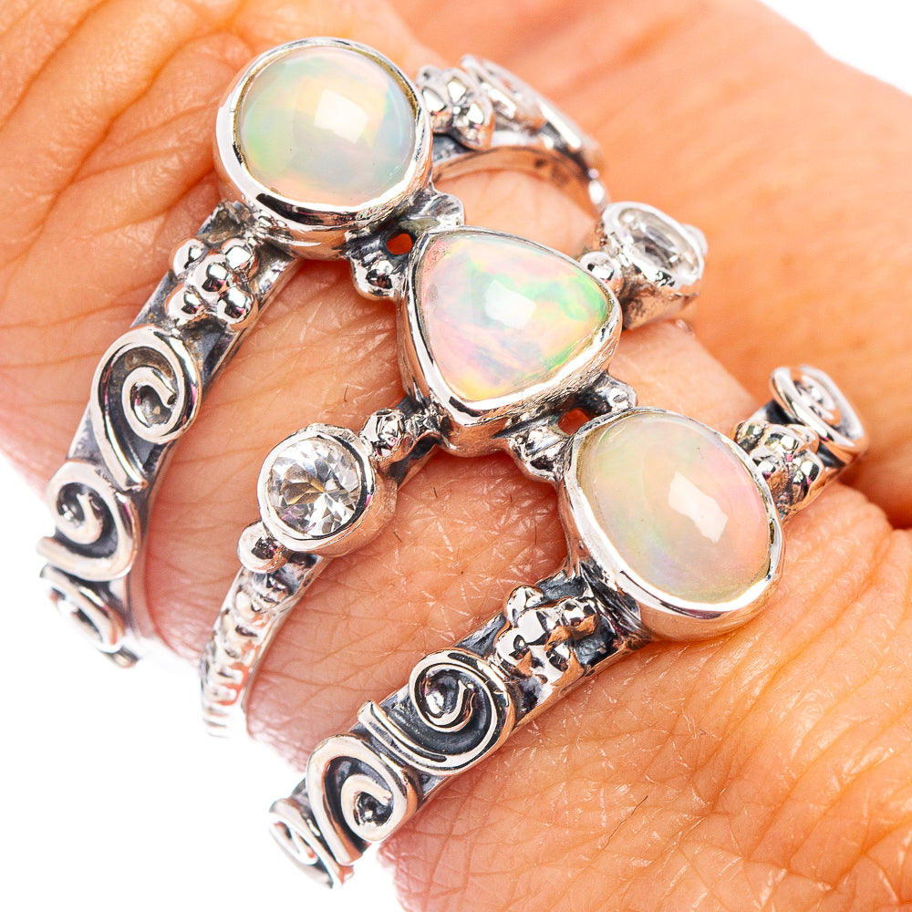 Signature Ethiopian Opal, White Topaz Ring Size 8.5 (.925 Sterling Silver)