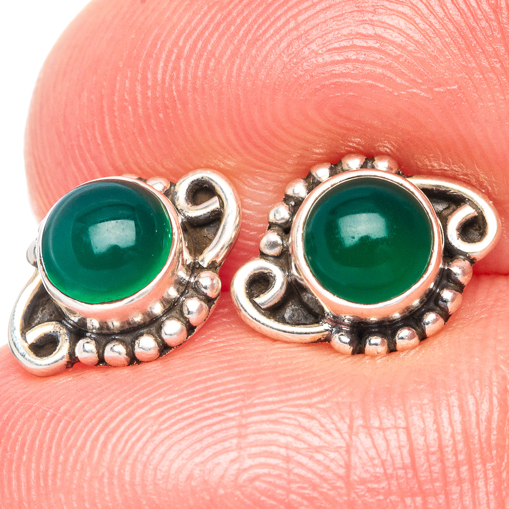 Green Onyx Dainty Earrings 3/8" (925 Sterling Silver) E1994