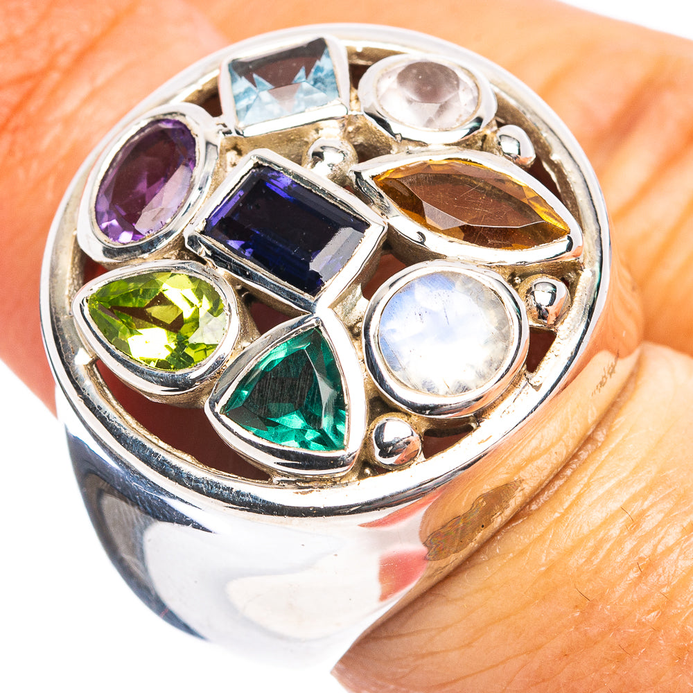 Premium Iolite, Green Fluorite, Moonstone, Citrine, Rose Quartz, Blue Topaz, Amethyst, Peridot Ring Size 6.75 (.925 Sterling Silver)