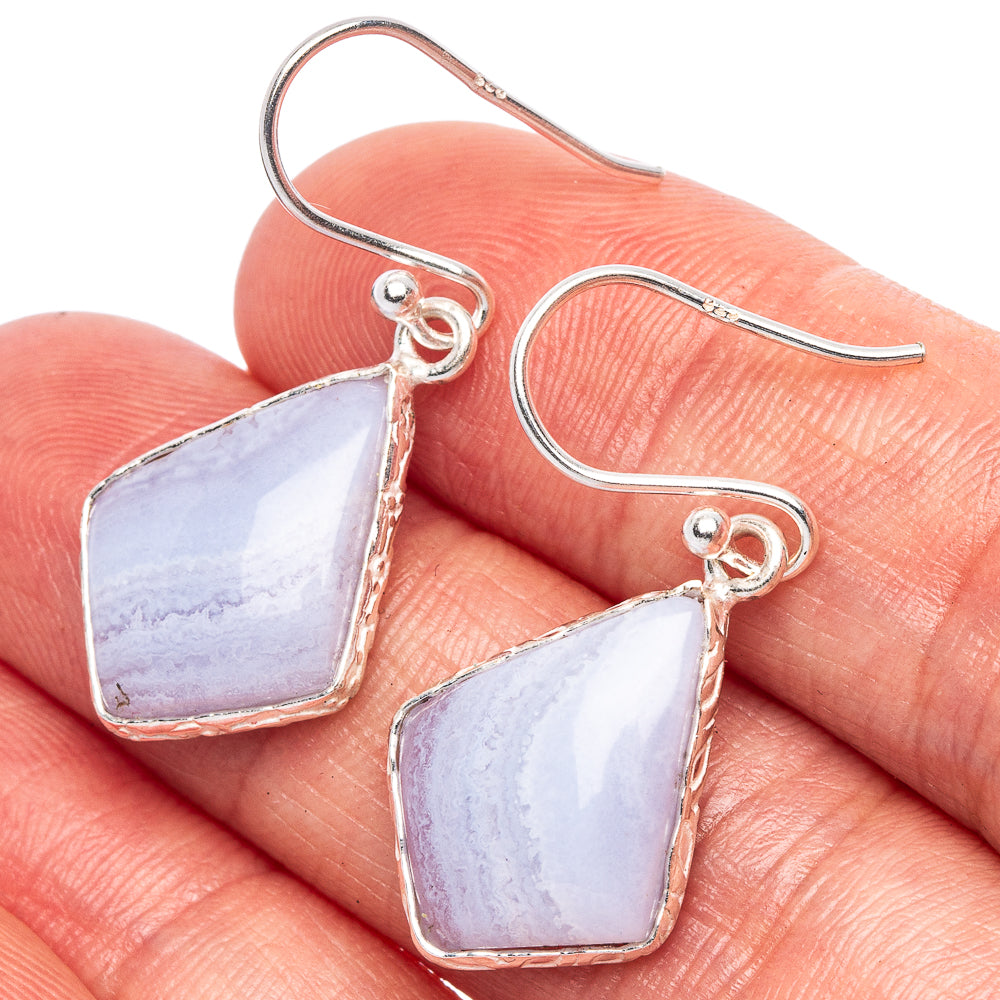 Blue Lace Agate Earrings 1 1/4" (925 Sterling Silver) E1720