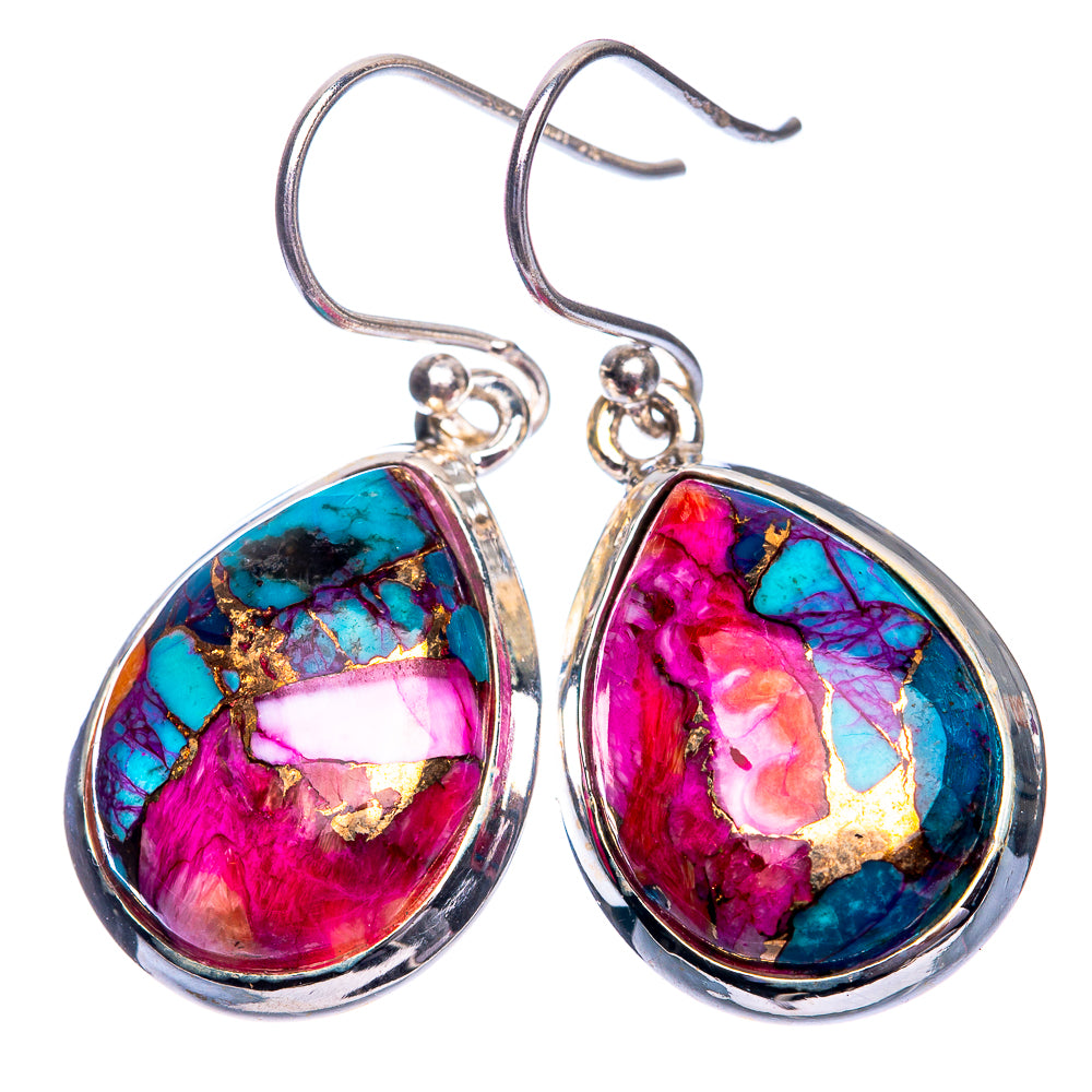 Kingman Pink Dahlia Turquoise Earrings 1 3/8" (925 Sterling Silver) E432476