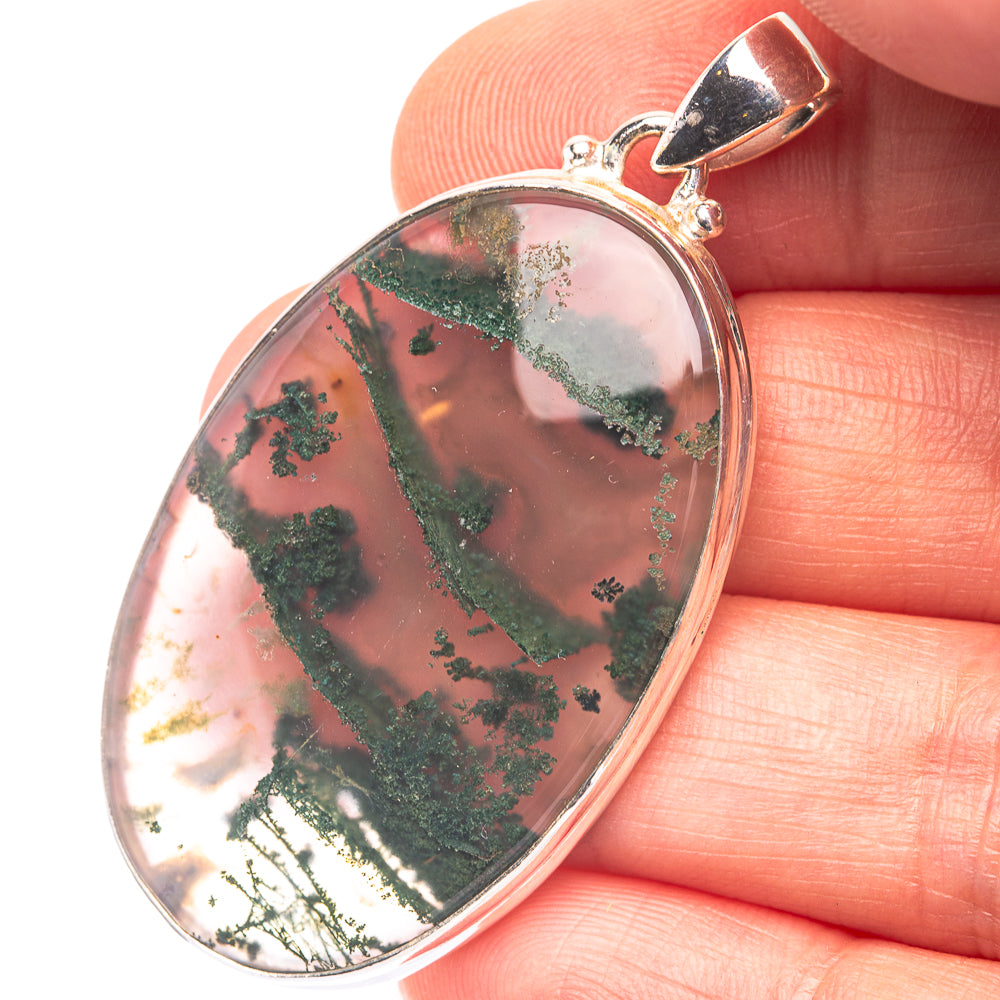 Green Moss Agate 925 Sterling Silver Pendant 2" (925 Sterling Silver) PD38625