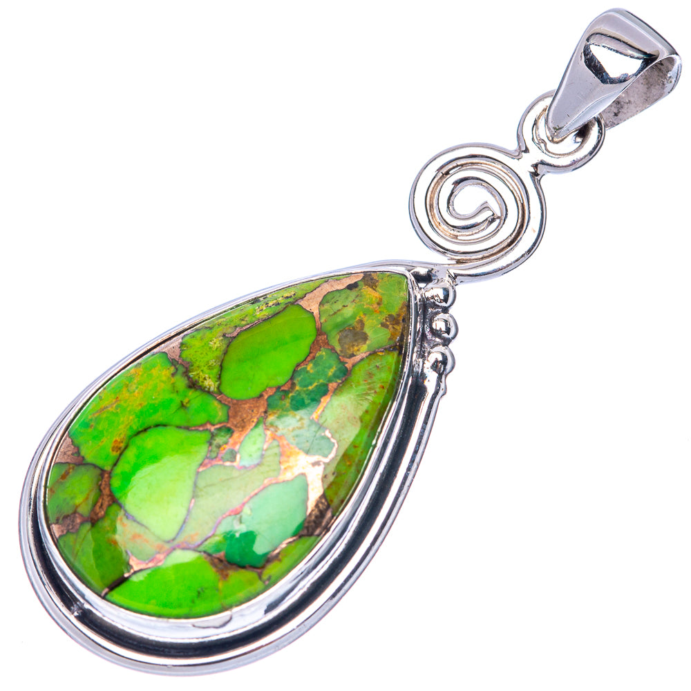 Green Copper Turquoise Pendant 1 7/8" (925 Sterling Silver) P41366
