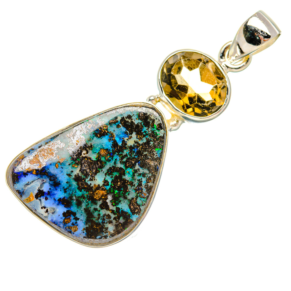 Boulder Opal, Citrine Pendant 2" (925 Sterling Silver) PD38033