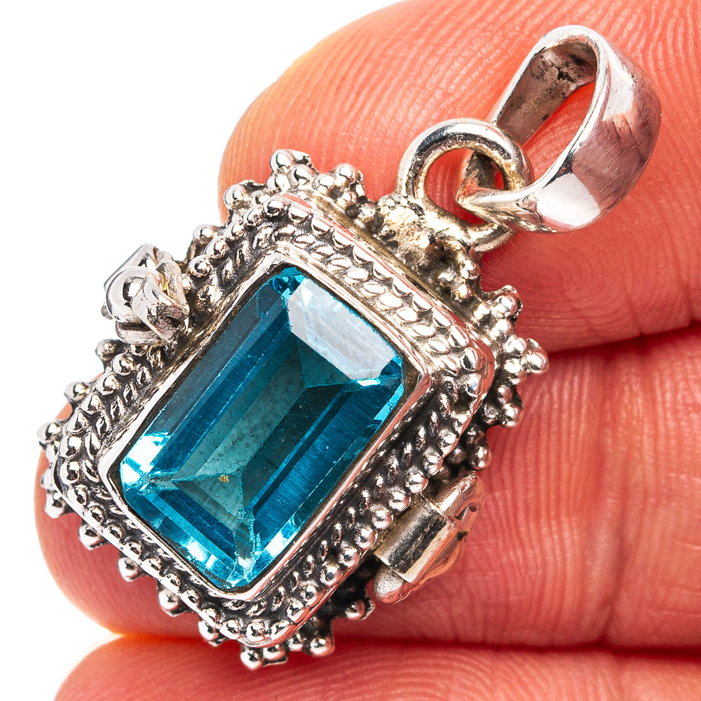 Premium Blue Topaz Poison Pendant 1 1/8" (.925 Sterling Silver)