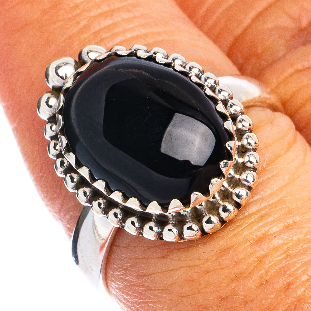 Black Onyx Ring Size 7.75 (925 Sterling Silver) R8506