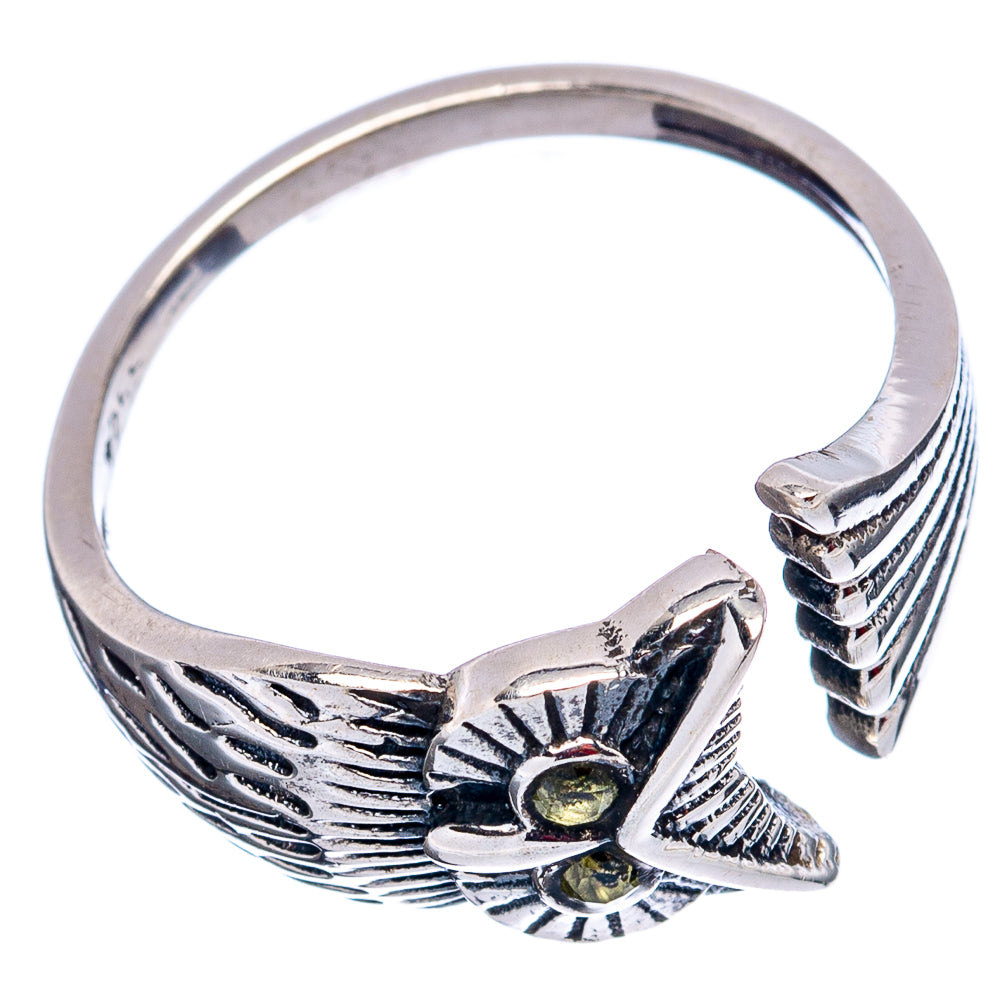 Peridot Owl Dainty Ring Size 8 Adjustable (.925 Sterling Silver)