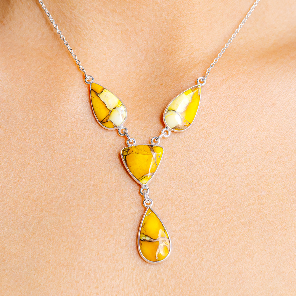 Honey Dahlia Mohave Turquoise Necklace 17 to 19" (.925 Sterling Silver)