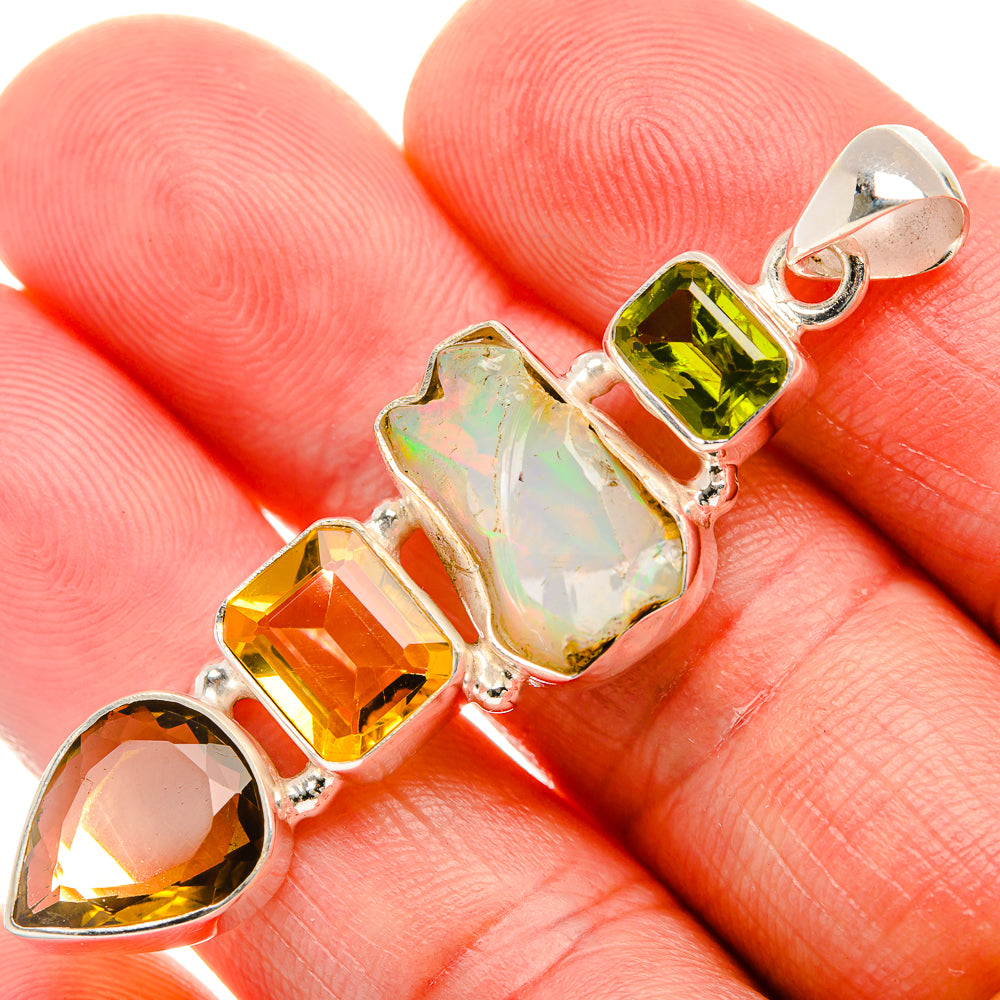 Rough Ethiopian Opal, Smoky Quartz, Peridot Pendant 2 1/4" (925 Sterling Silver) PD38177